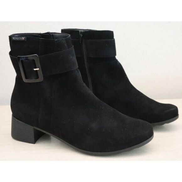 Mephisto Women's Sz 8.5 Black Gianina Suede Ankle Boots w/Buckle - Picture 2 of 10